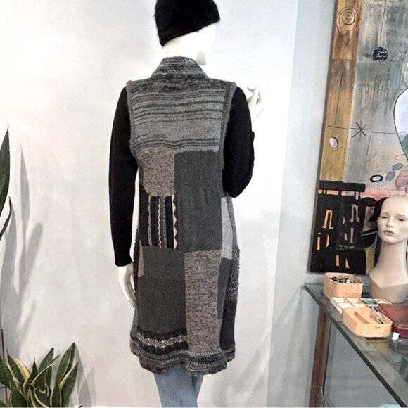 Vintage Boho Alpaca Patchwork Knit Long Vest - Picture 4 of 12